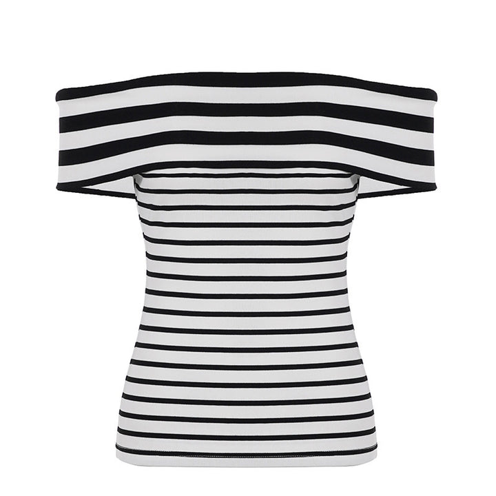 Damen Off-Shoulder Oberteil mit gestreiftem Design und breitem Kragen Echo Archiv
