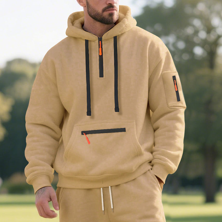 Herren nan funktionaler Kapuzenpullover mit kurzem Frontreißverschluss, wasserabweisenden Zippern und Utility-Ärmeltasche Echo Archiv