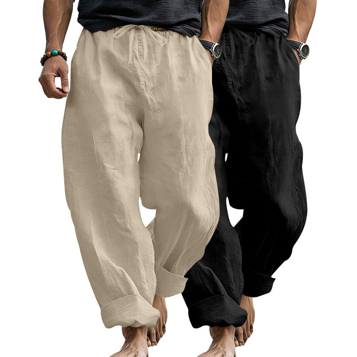 Herren Leinenmix-Loungehose mit elastischem Bund, Kordelzug und lockerer Passform Echoarchiv