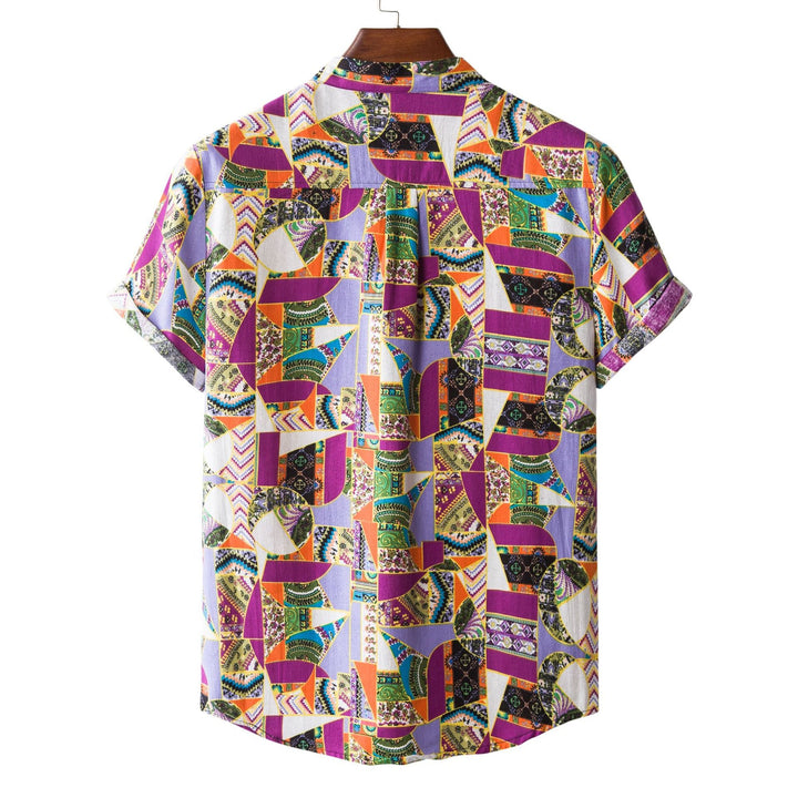 Herren Kurzarmhemd mit auffälligem Patchwork-Muster Echoarchiv