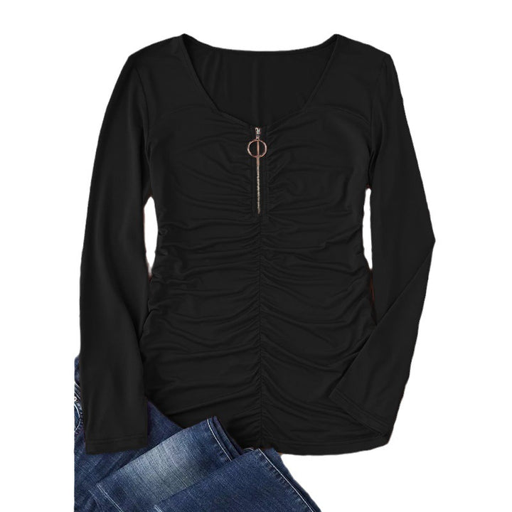 Damen Langarmshirt mit Raffung und Zier-Reißverschluss – Avérine
