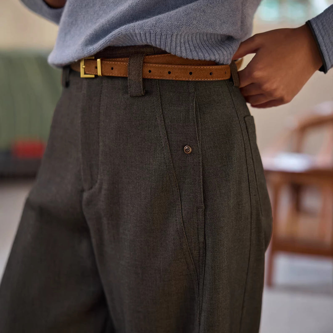 Damen Elegante und bequeme Hochtaillierte Stoffhose Echoarchiv
