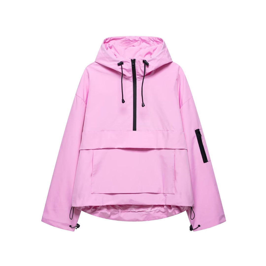 Femme Leichte Kapuzen-Utility-Jacke mit Verstellbaren Kordeln Echoarchiv
