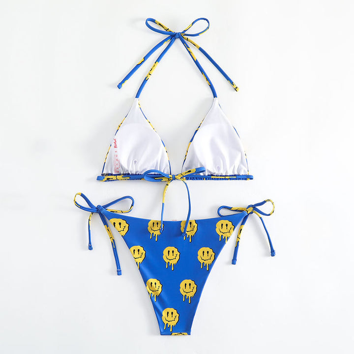 Damen Triangel-Bikini mit lässigem Smiley-Design und verstellbaren Trägern Echo Archiv