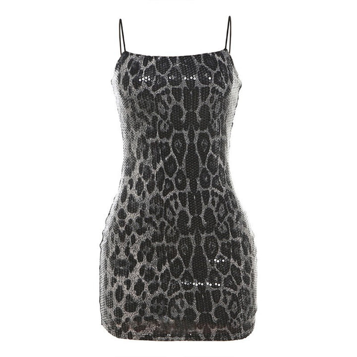 Damen Elegantes Leopardenmuster Kleid mit Glitzersteinen Echo Archiv