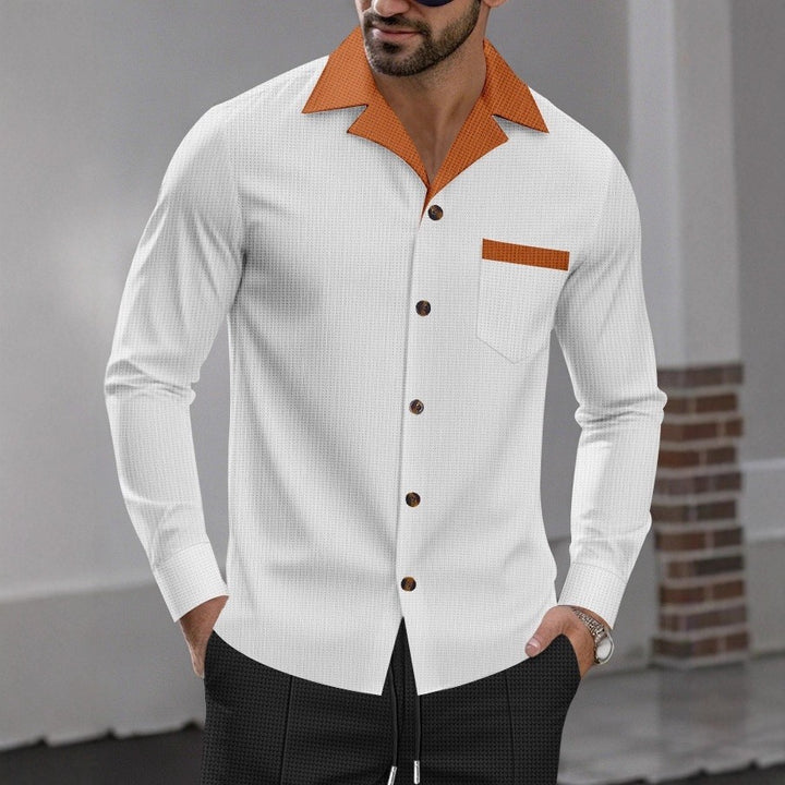 Herren stylisches Langarmhemd mit strukturiertem Design und praktischer Brusttasche Echoarchiv