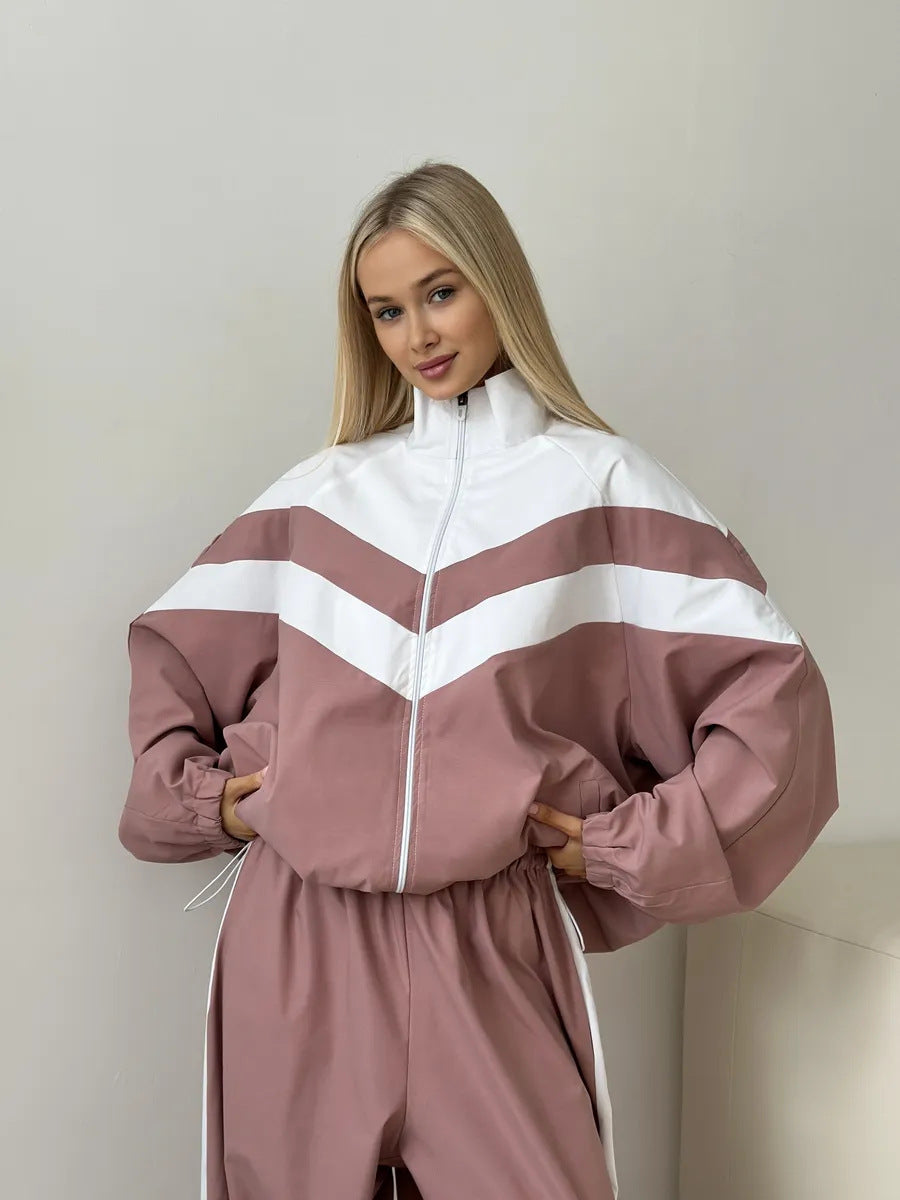 Damen Oversized Windbreaker-Set mit Reißverschlussjacke und elastischer Bundhose – Avérine