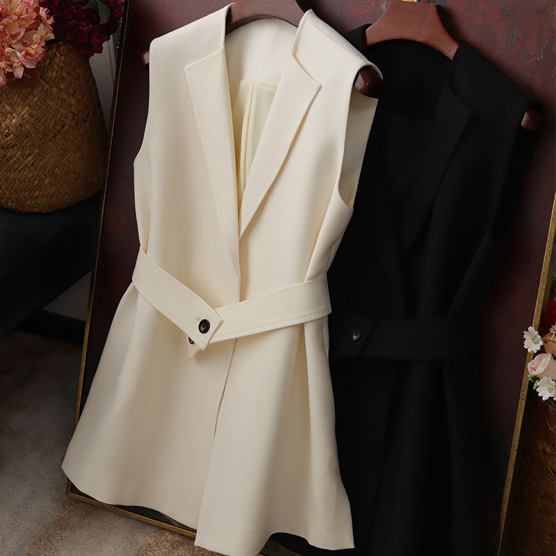 Damen Ärmellose Blazer-Weste mit Taillengürtel Echoarchiv