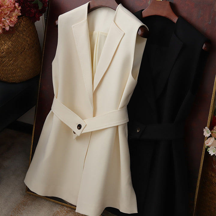 Damen Ärmellose Blazer-Weste mit Taillengürtel Echoarchiv