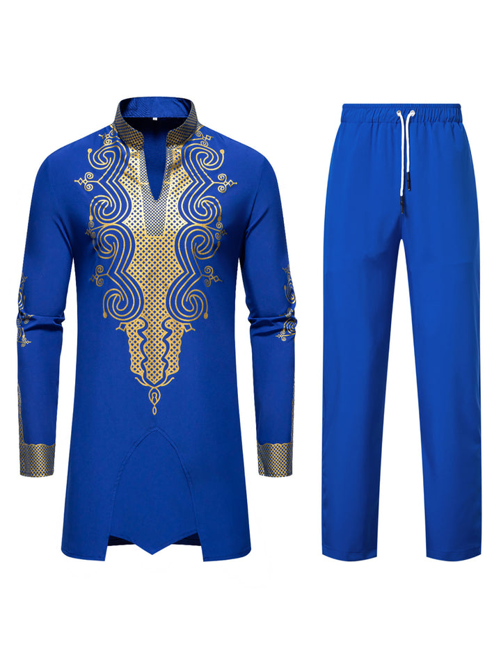 Herren Traditionelles besticktes Tunika‑Set mit Mandarinkragen und elastischer Hose Echo Archiv