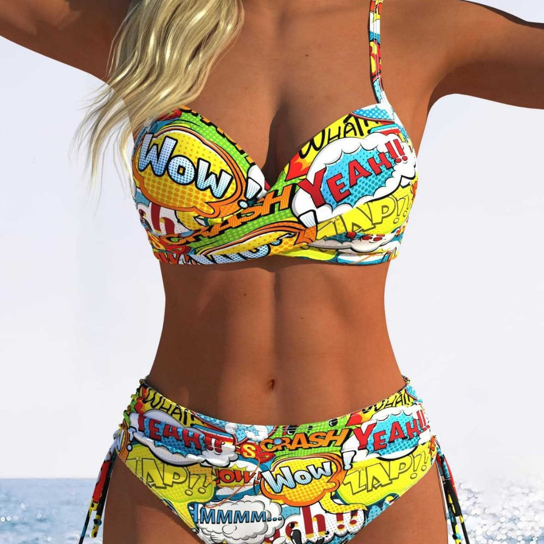 Damen Bikini-Set mit verspieltem Comic-Print und verstellbaren Seitenschnüren Echo Archiv