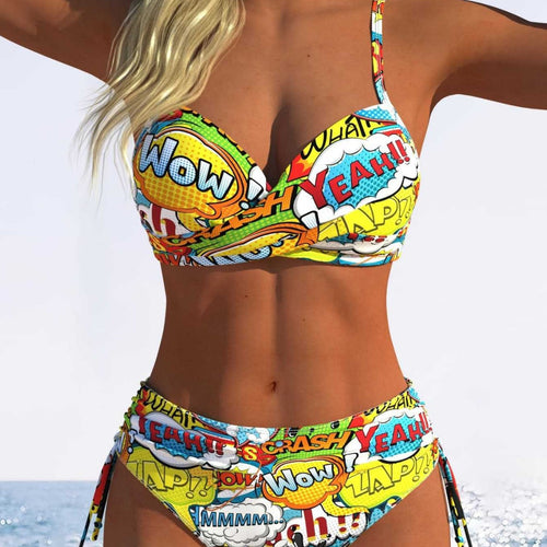 Damen Bikini-Set mit verspieltem Comic-Print und verstellbaren Seitenschnüren Echo Archiv