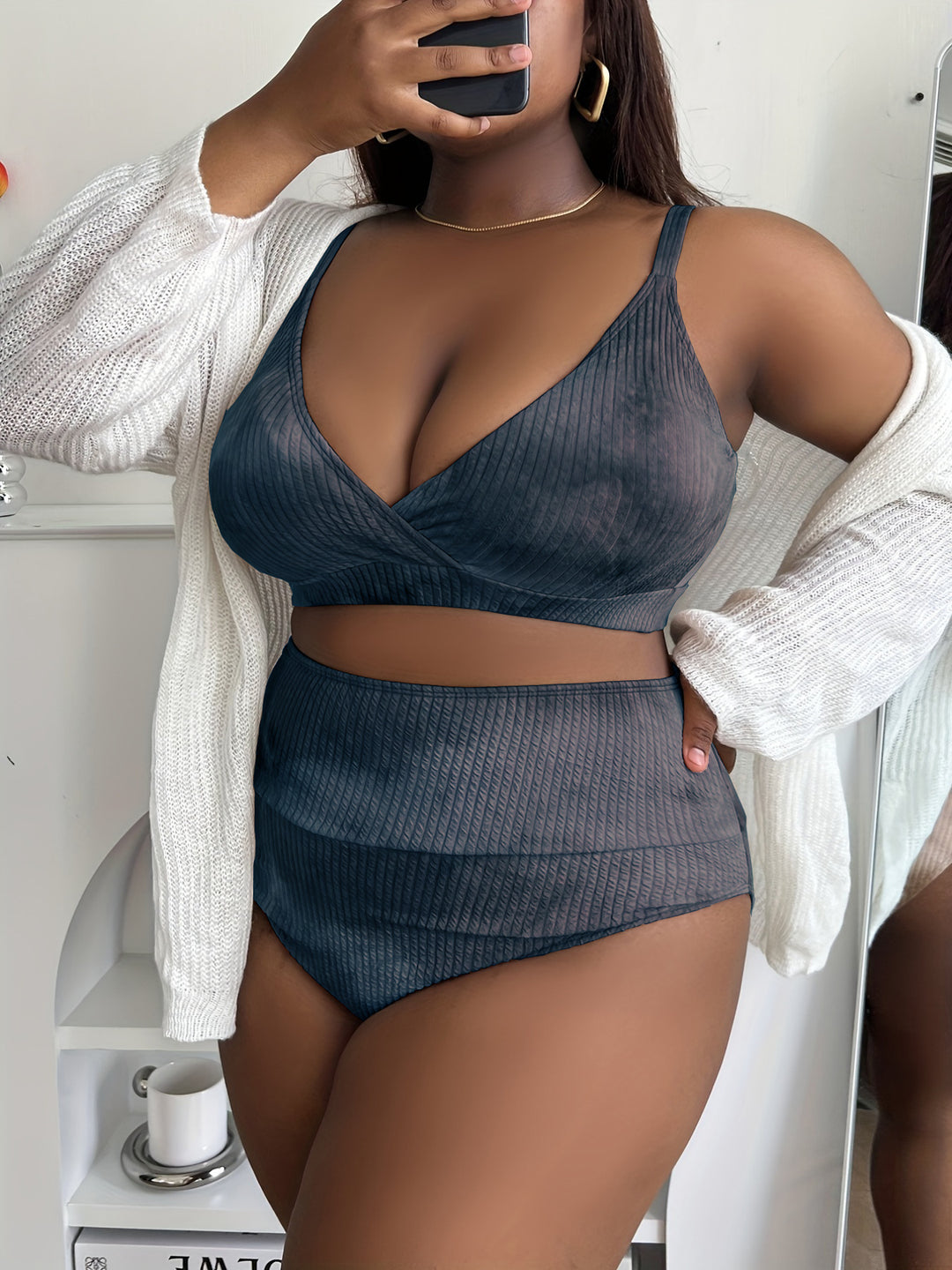 Damen Hoch tailliertes Bikini-Set mit raffiniertem Ripp-Design Echo Archiv