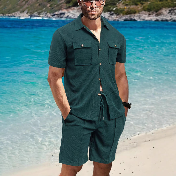 Herren lässiges Strandhemd und Shorts Set mit praktischen Taschen Echoarchiv