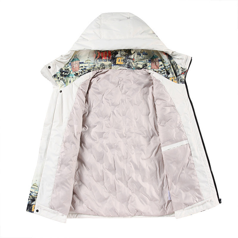 Unisex Kapuzenparka mit städtischem Fotoprint, transparenten Taschen und Kordelzug – Taviero