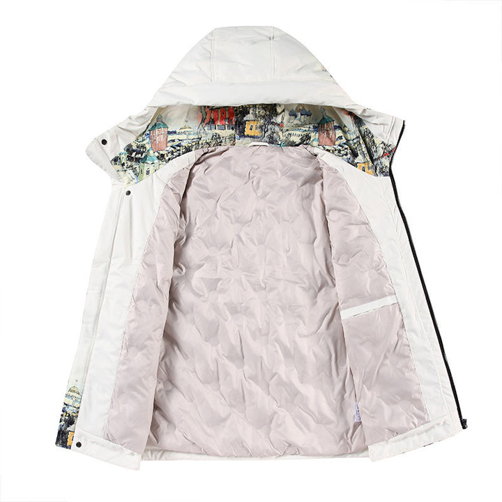 Unisex Kapuzenparka mit städtischem Fotoprint, transparenten Taschen und Kordelzug – Taviero
