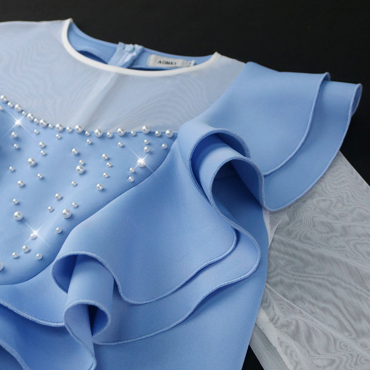 Damen figurbetontes Kleid mit Rüschendetails und Perlenakzenten Echo Archiv