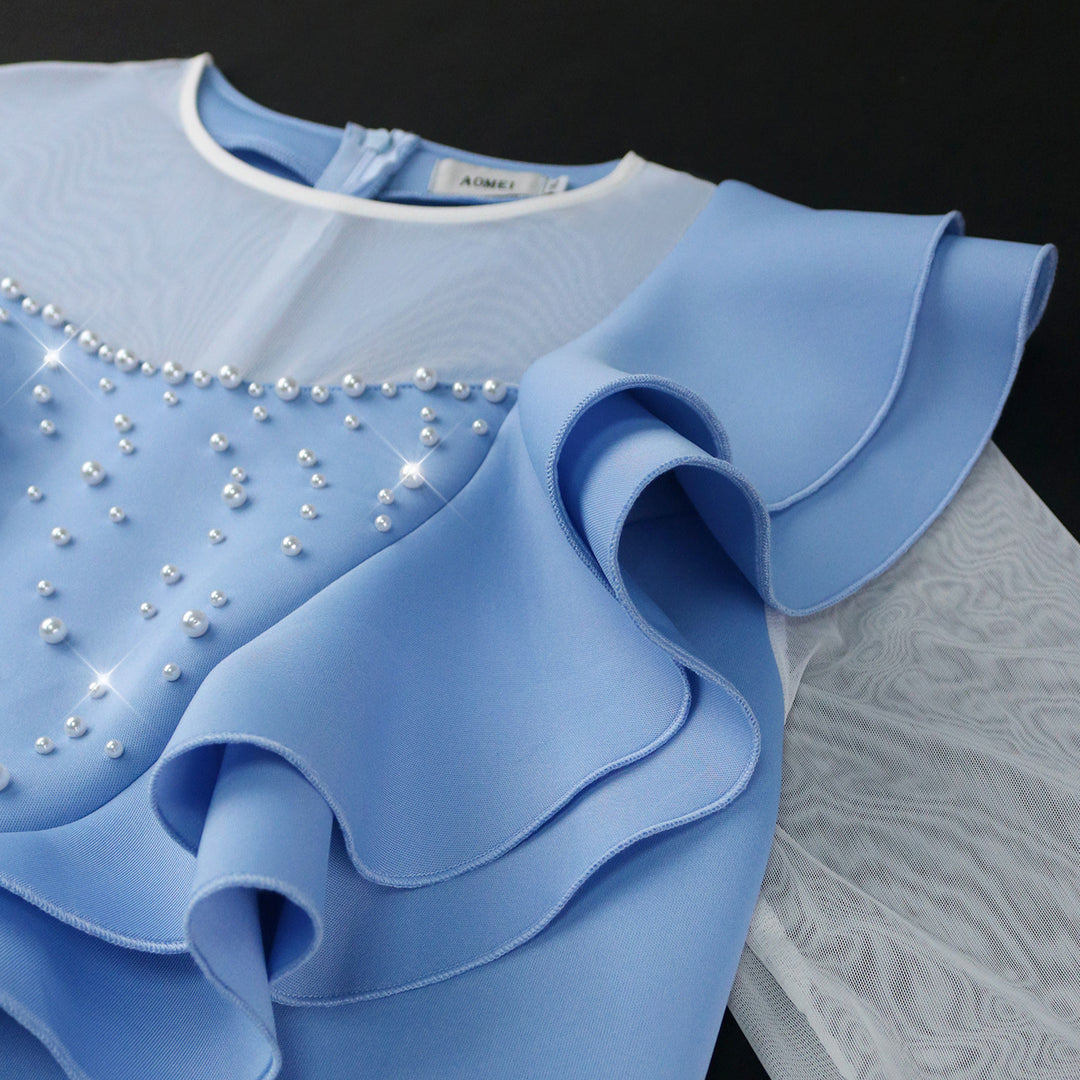 Damen elegantes Kleid mit Rüschen und Perlenapplikationen Echo Archiv