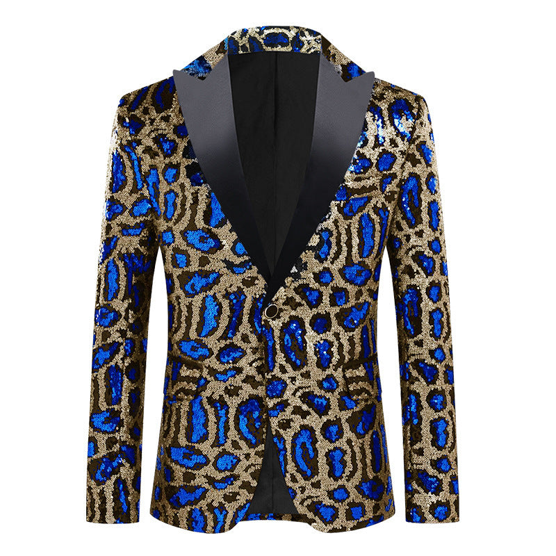 Herren eleganter Pailletten-Anzugblazer mit modernem Leoprint Echoarchiv
