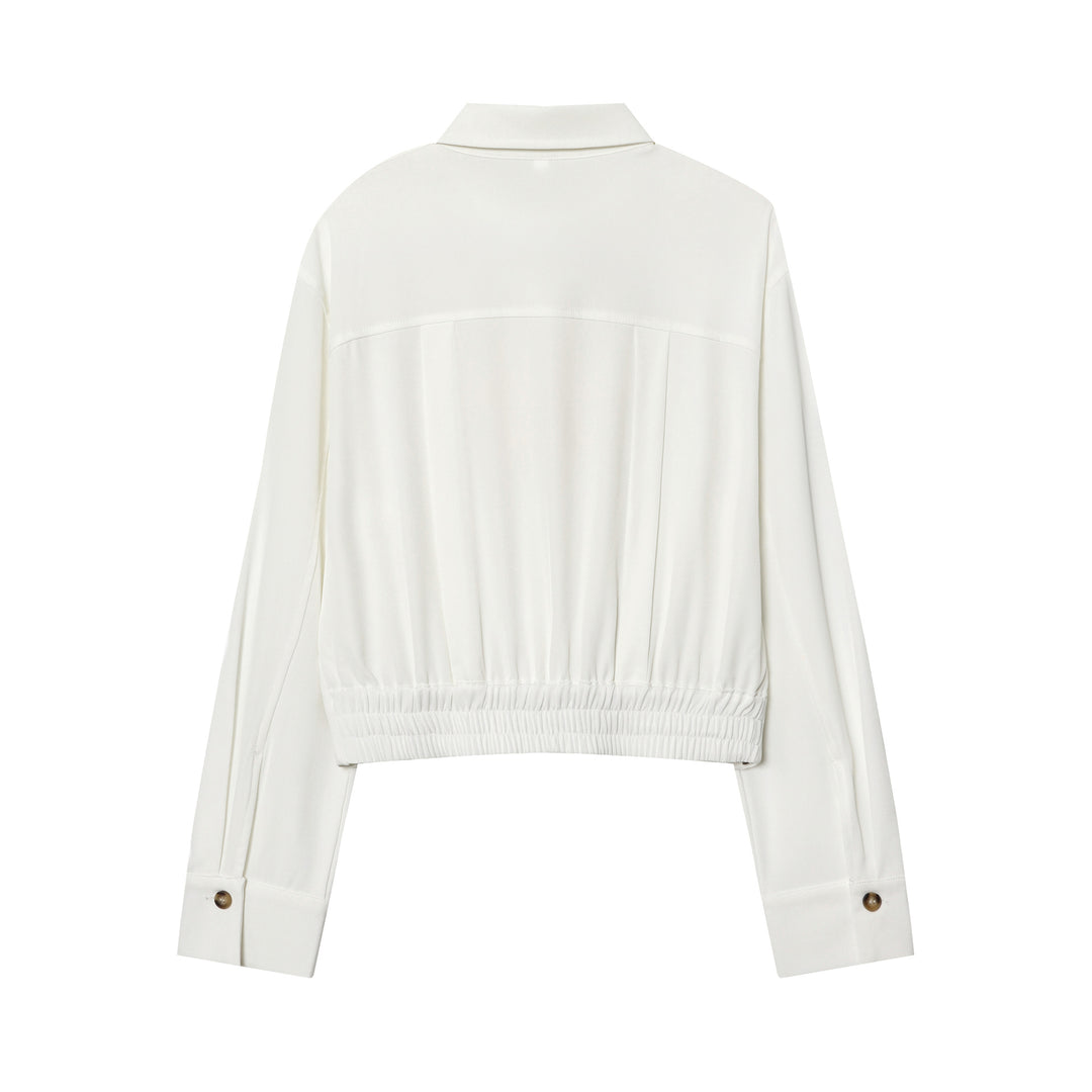 Damen taillierte Cropped-Hemdbluse mit Schulterklappen und Zierknopfleiste – Élovi