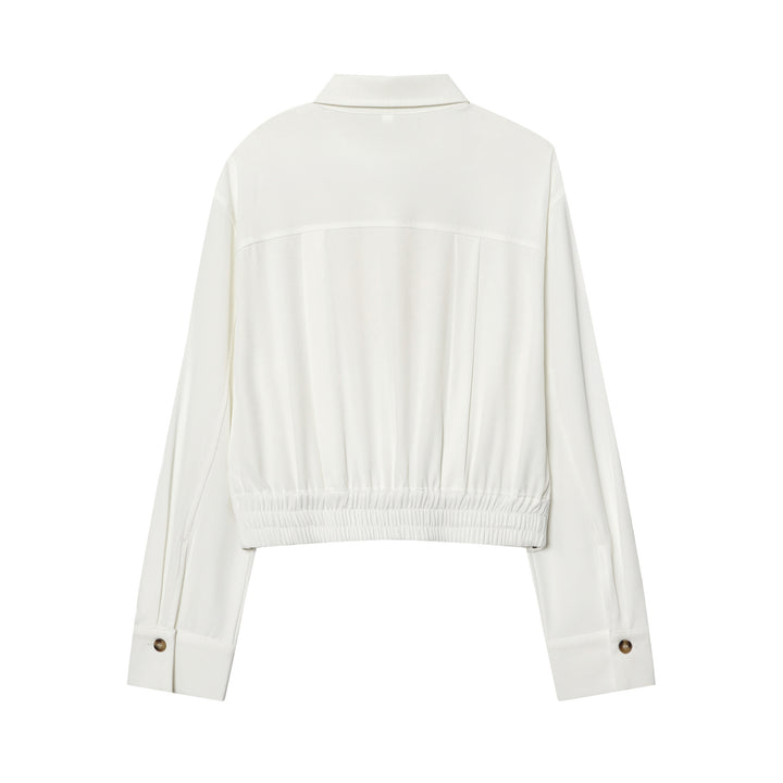 Damen taillierte Cropped-Hemdbluse mit Schulterklappen und Zierknopfleiste – Élovi