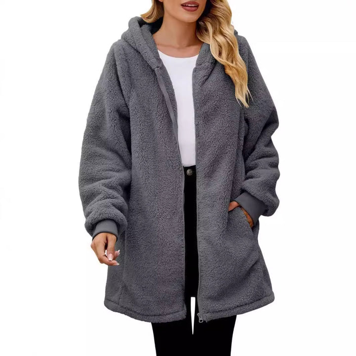 Damen nan midilanger Soft-Teddy Parka mit Kapuze, elastischen Bündchen und Zweiwege-Reißverschluss Echo Archiv