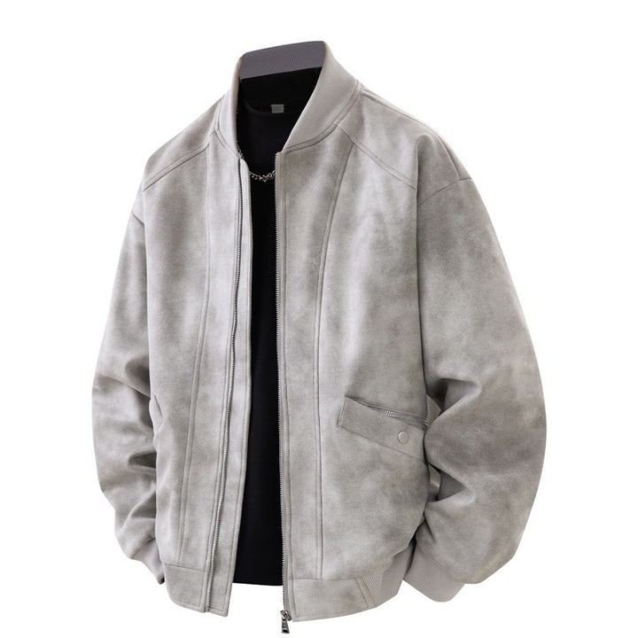 Herren Velours-Optik Bomberjacke im Boxy‑Cut mit Rippkragen, Frontreißverschluss & kombiniertem Zipper-/Klappenfach Echoarchiv