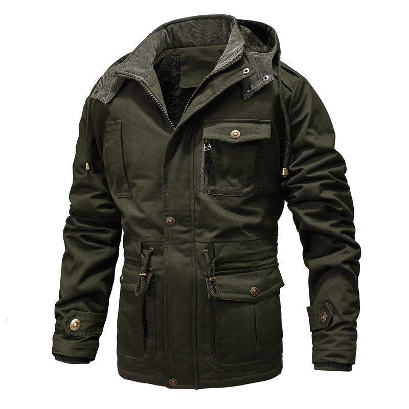 Herren Wattierter Canvas-Parka mit Kapuze, vielseitigen Taschen und Tunnelzug Echoarchiv