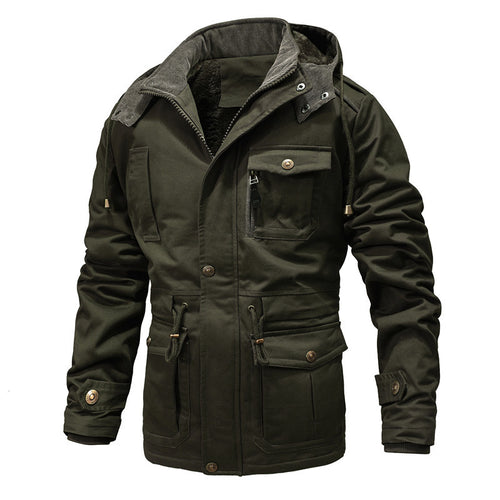 Herren Wattierter Canvas-Parka mit Kapuze, vielseitigen Taschen und Tunnelzug Echoarchiv
