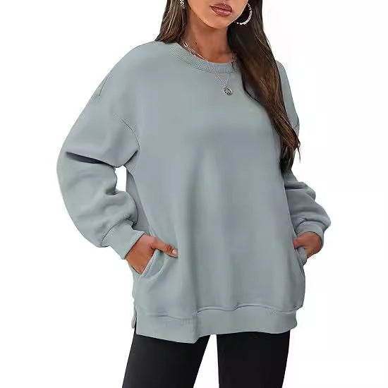 Damen nan lässiger Oversize-Sweatpullover mit seitlichen Eingrifftaschen, geripptem Saum und überschnittener Schulter Echo Archiv
