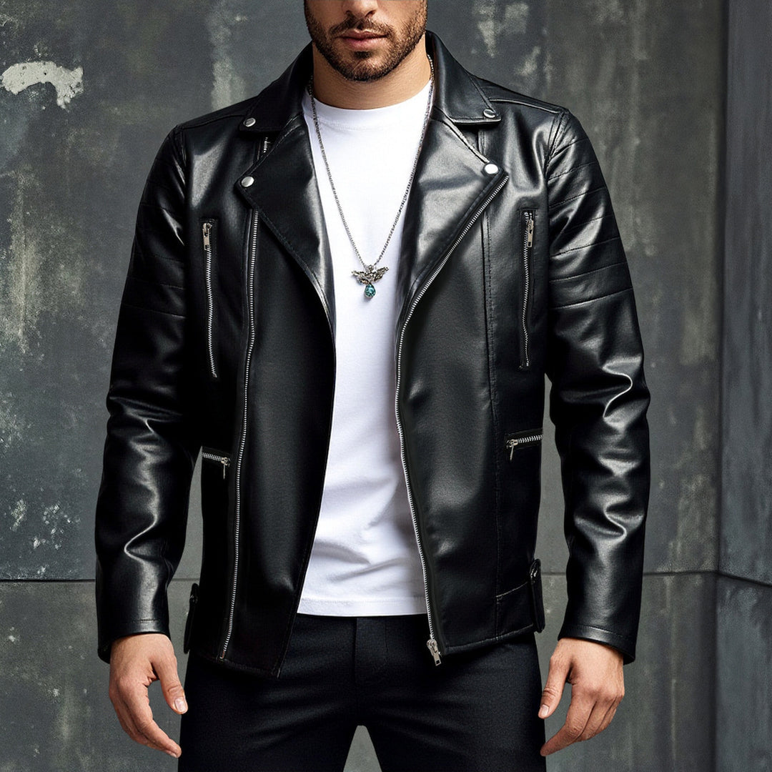 Herren Biker-Lederjacke mit asymmetrischem Reißverschluss und praktischen Taschen Echoarchiv