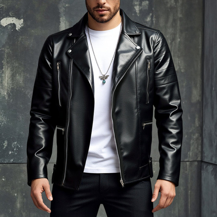 Herren Biker-Lederjacke mit asymmetrischem Reißverschluss und praktischen Taschen Echoarchiv