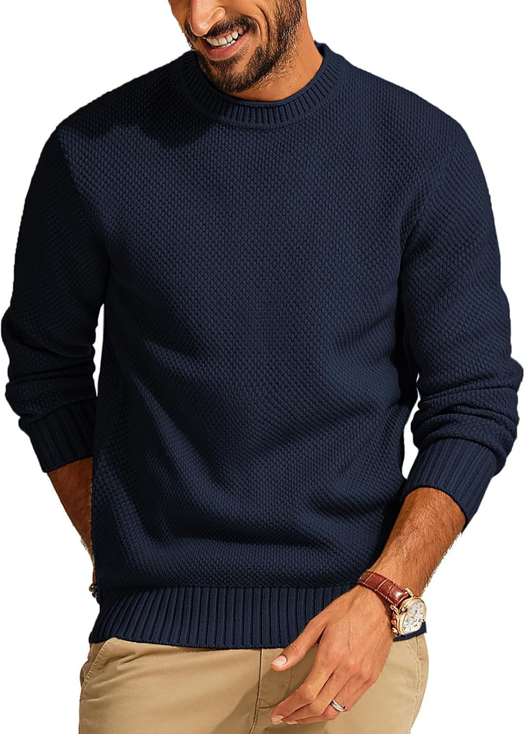 Herren Waffelstrick-Pullover mit Rundhalsausschnitt Echo Archiv