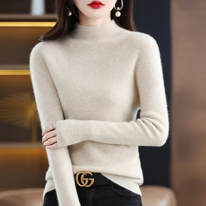 Damen Schmal geschnittener Mockneck-Pullover aus kaschmirähnlichem Feinstrick Echoarchiv