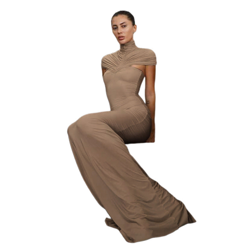Damen Elegantes Maxikleid mit hochgeschlossenem, drapiertem Kragen Echo Archiv