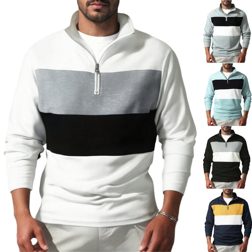 Herren nan Sweatshirt mit halbem Reißverschluss, Stehkragen und markanten Blockstreifen Echo Archiv