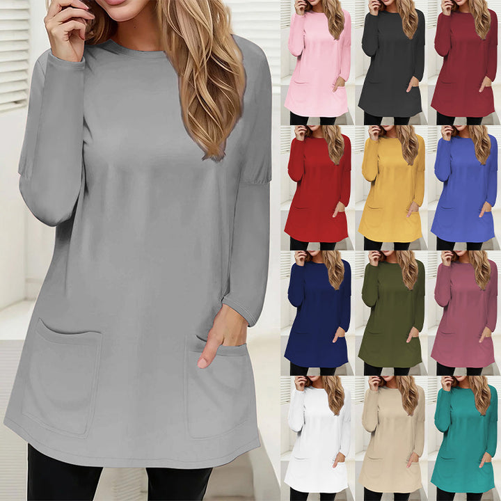 Damen Freizeit Longline Tunika mit Rundhalsausschnitt und aufgesetzten Taschen Echoarchiv