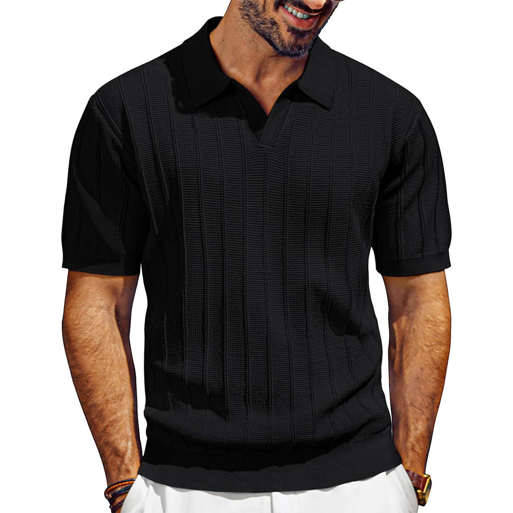 Herren leichtes Kurzarm Strick-Poloshirt mit strukturiertem Rippmuster Echo Archiv