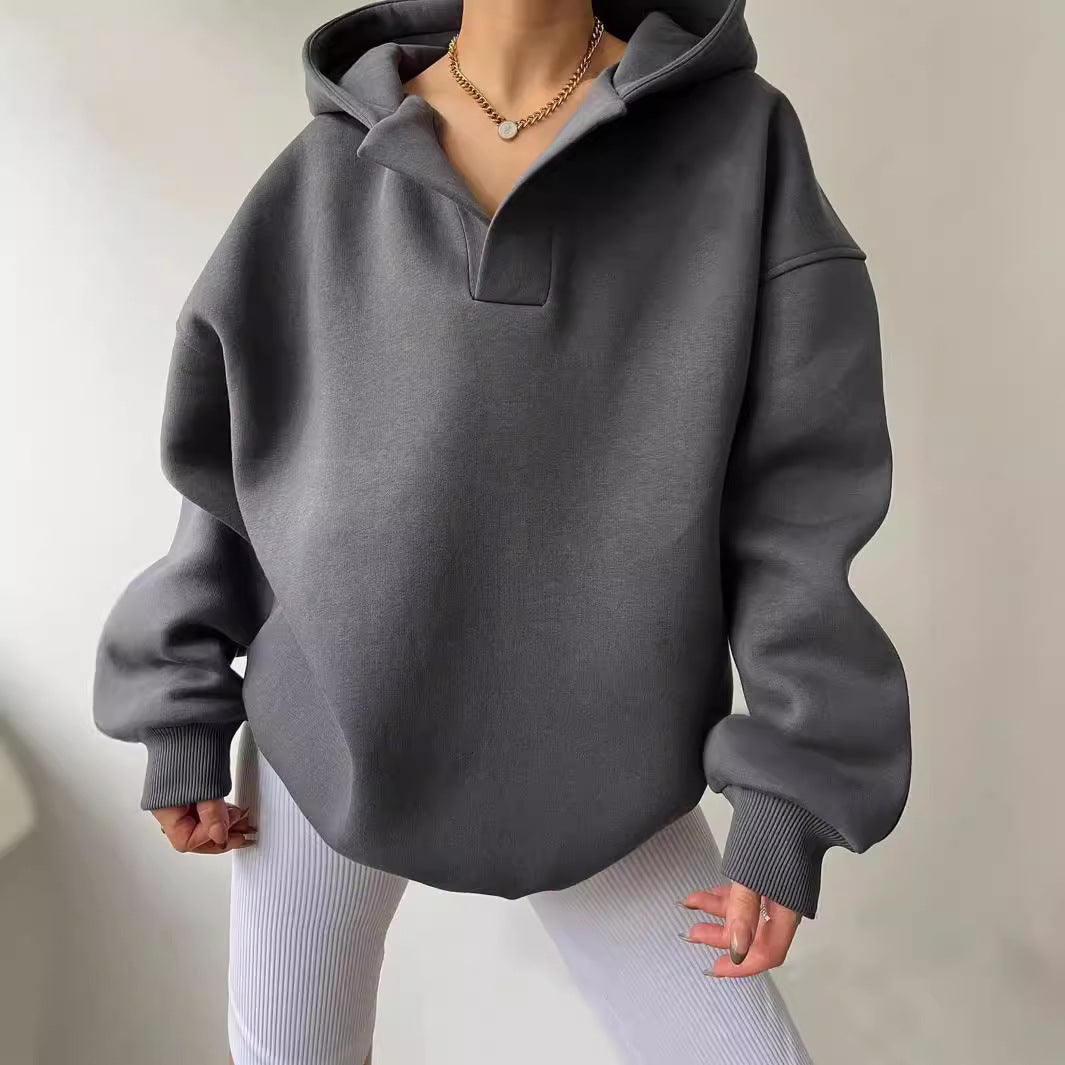 Damen Oversized Kapuzenpullover mit halbem Reißverschluss Echoarchiv