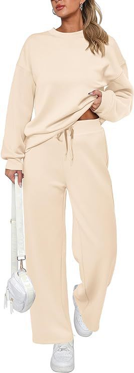 Damen zweiteiliges French-Terry Lounge-Set mit oversized Rundhals-Pullover und weitem Highwaist-Jogger – Avérine