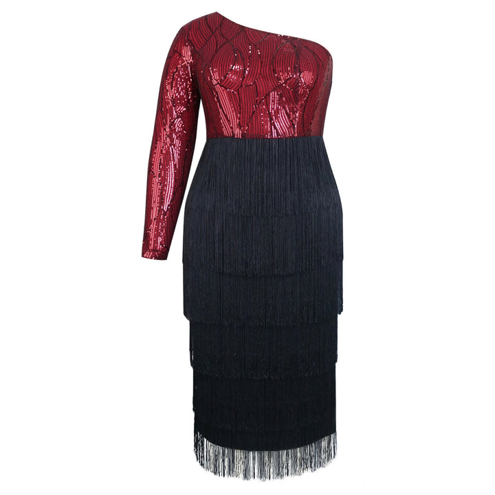 Damen Elegantes Cocktailkleid mit funkelnden Pailletten und Fransen Echo Archiv
