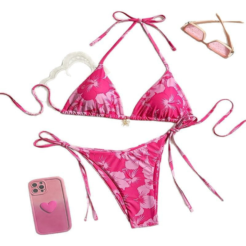 Damen Triangel-Bikini mit floralem Muster und eleganten Bindebändern Echo Archiv