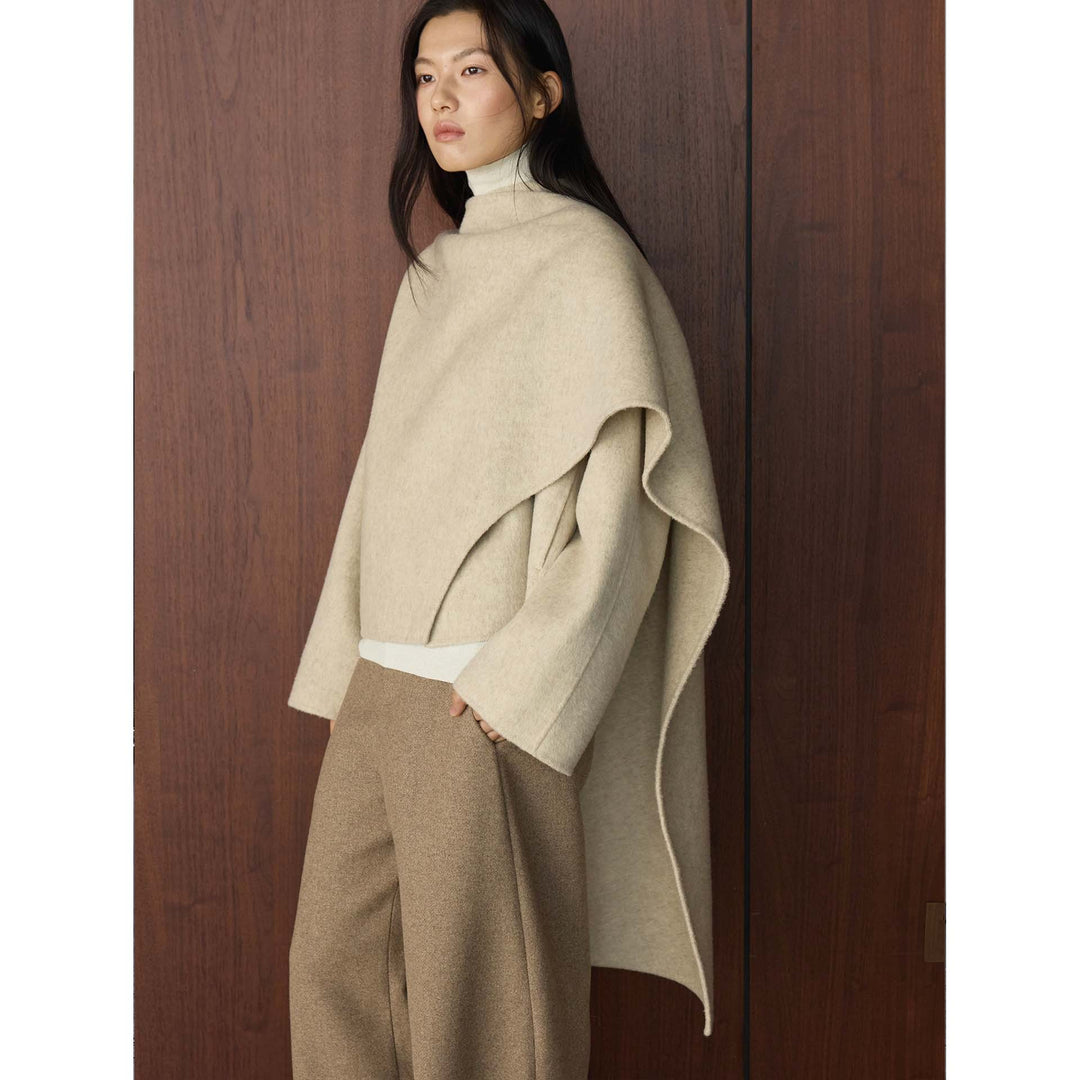 Damen Cape Mantel mit asymmetrischem Überwurf und Wollmix Echoarchiv