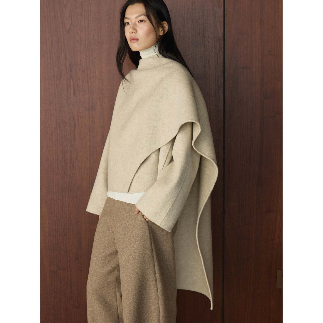 Damen Cape Mantel mit asymmetrischem Überwurf und Wollmix Echoarchiv