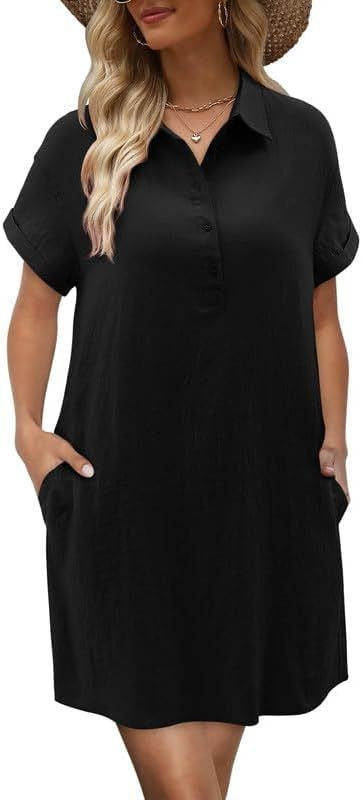 Damen lässiges Hemdkleid mit Knopfleiste und Seitentaschen Echo Archiv
