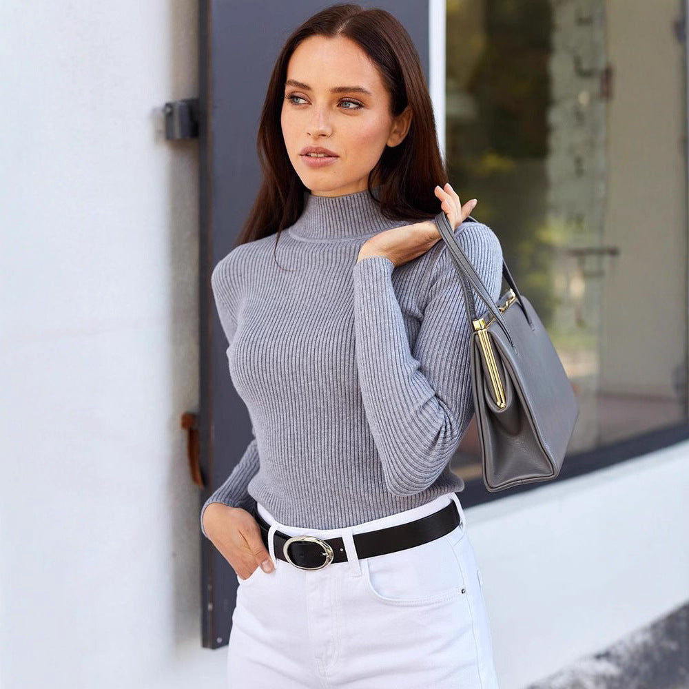 Damen Kurzgeschnittener Rippstrick‑Rollkragenpullover mit taillierter Passform Echo Archiv