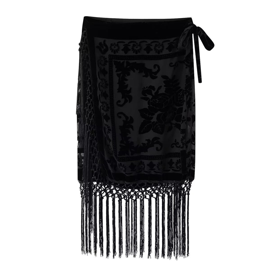Damen Wickelrock mit eleganter Fransenverzierung und floralem Muster Echo Archiv