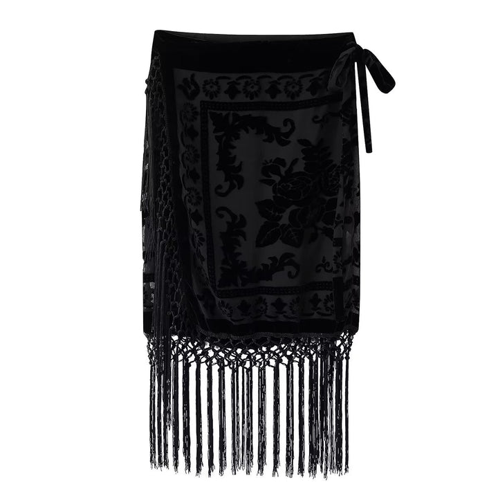 Damen Wickelrock mit eleganter Fransenverzierung und floralem Muster Echo Archiv