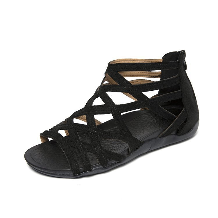 Damen Römersandalen mit Zipper, geflochtenem Cut-Out-Obermaterial und gepolsterter Komfortsohle – Sorelia
