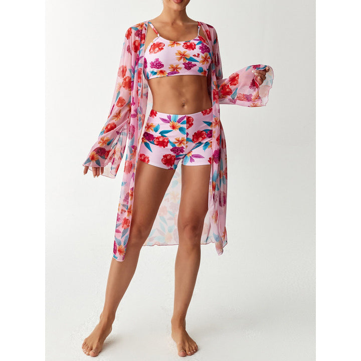 Damen Strandüberwurf mit floralem Design und hohem Schnitt Echo Archiv